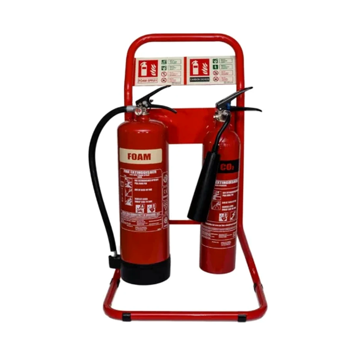 Double Red Tubular Fire Extinguisher Stand