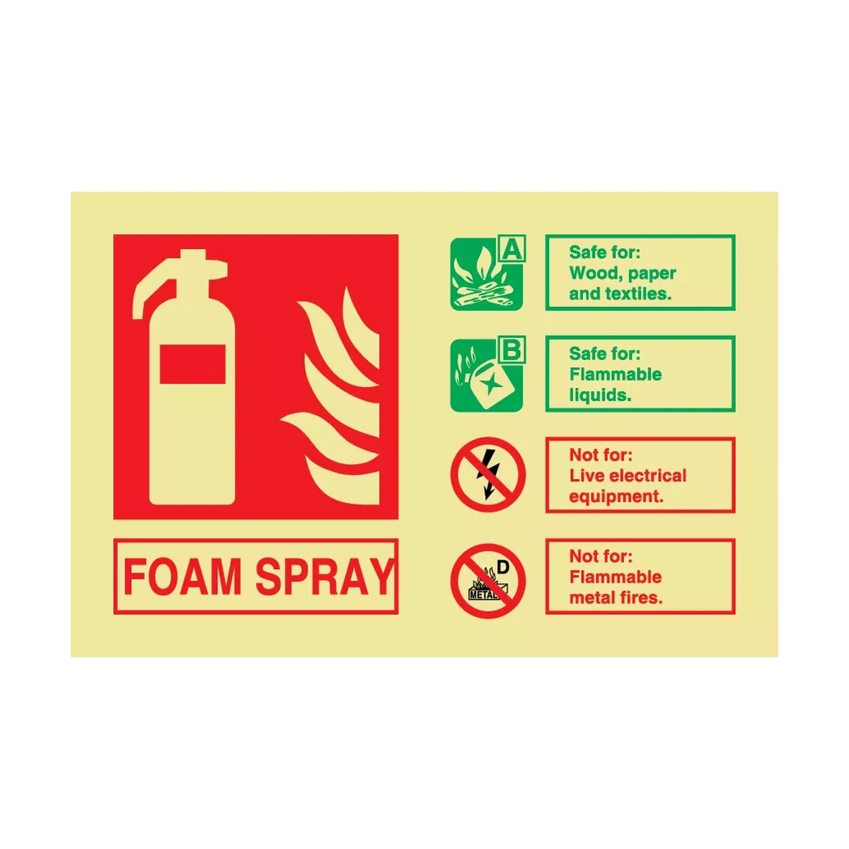 Foam Fire Extinguisher Sign Photoluminescent – 100mm x 150mm