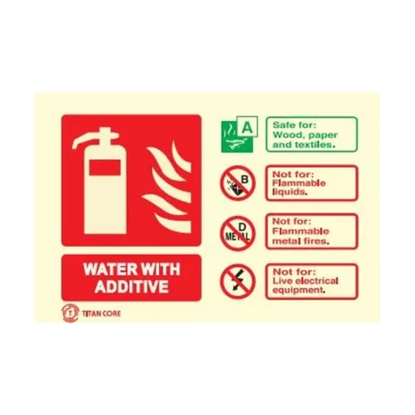 Water Additive Fire Extinguisher Sign Photoluminescent – 100mm x 150mm