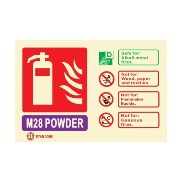 M28 Powder Fire Extinguisher Sign Photoluminescent – 100mm x 150mm