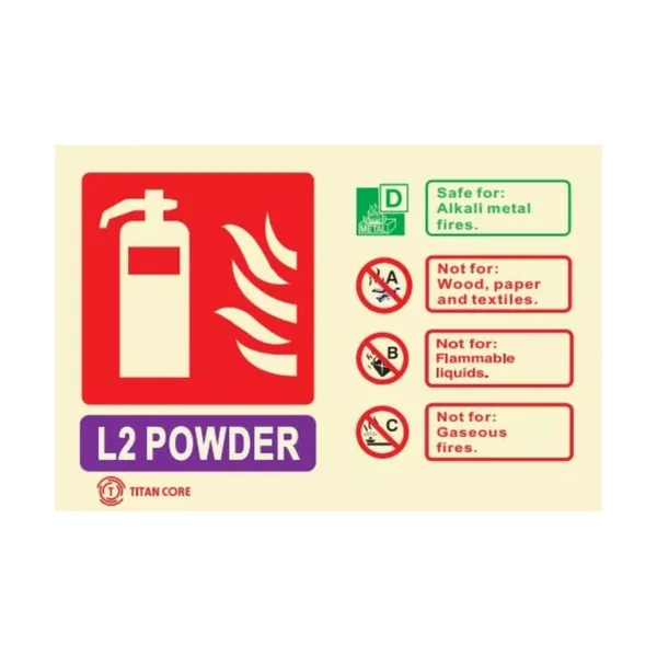 L2 Lithium Powder Fire Extinguisher Sign Photoluminescent – 100mm x 150mm