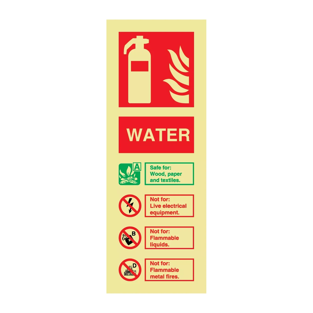 Water Fire Extinguisher Sign Photoluminescent – 80mm x 200mm