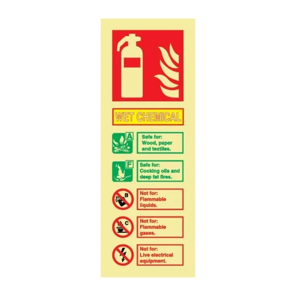 Wet Chemical Fire Extinguisher Sign Photoluminescent – 80mm x 200mm