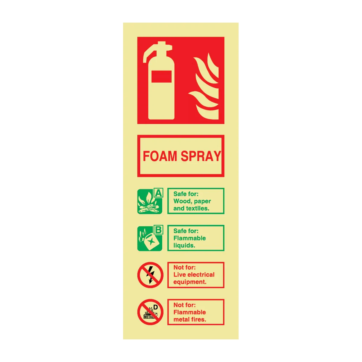 Foam Fire Extinguisher Sign Photoluminescent – 80mm x 200mm