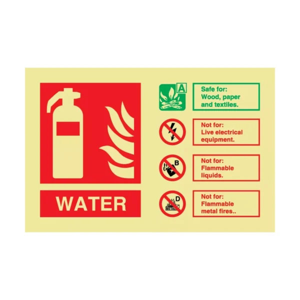 Water Fire Extinguisher Sign Photoluminescent - 100mm x 150mm